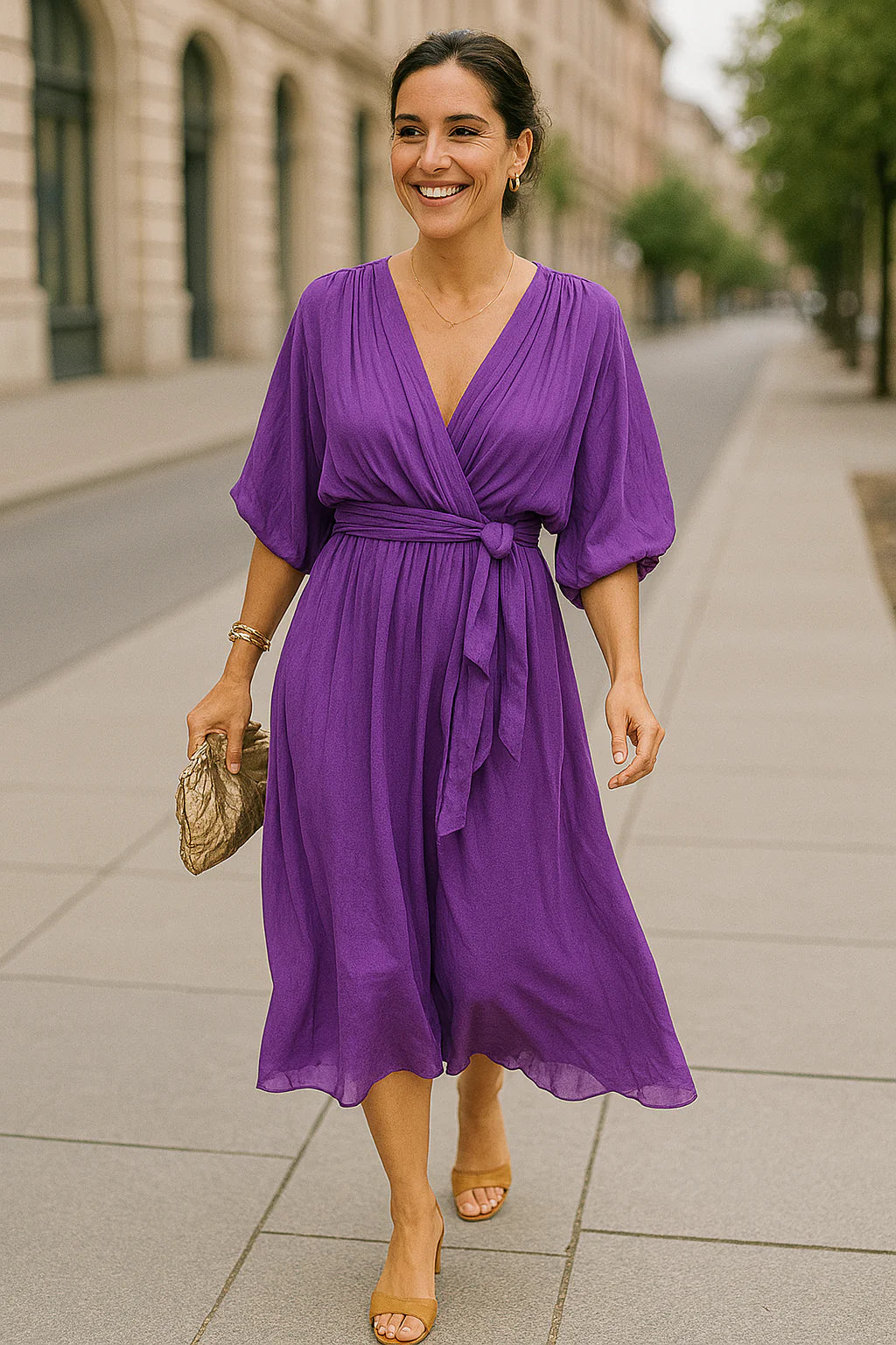 Monica - Vestido de Seda con Escote en V