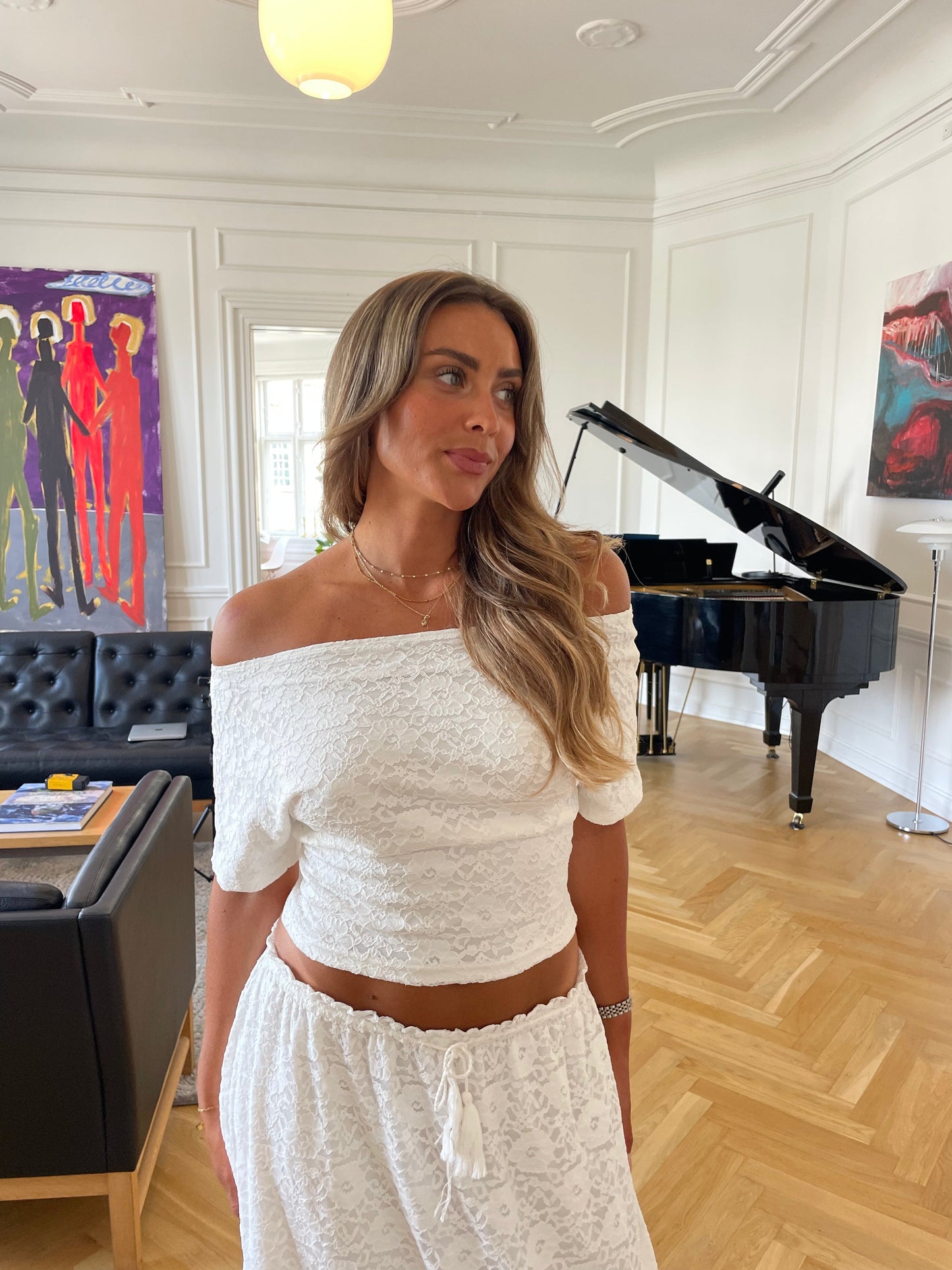 Oura one shoulder lace top - Ivory