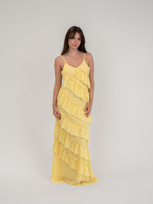 Rie maxi ruffle dress - Light yellow