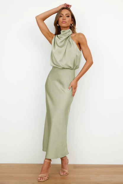 Elira– Satén Largo con Cuello Halter