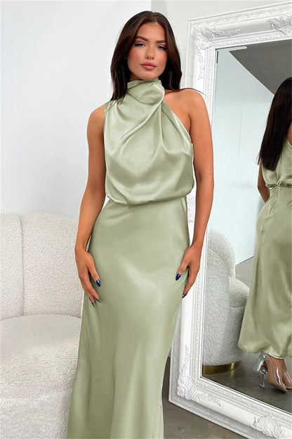 Elira– Satén Largo con Cuello Halter