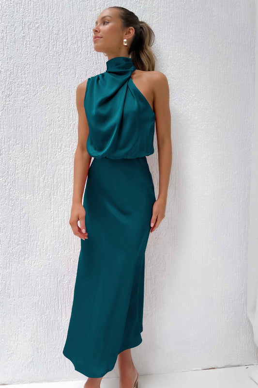 Elira– Satén Largo con Cuello Halter
