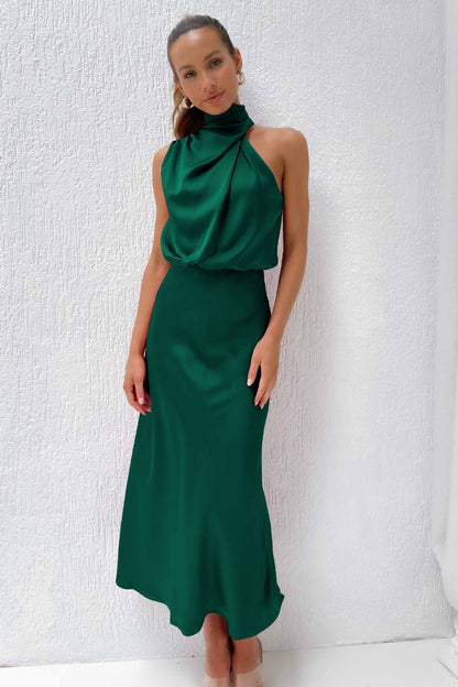 Elira– Satén Largo con Cuello Halter
