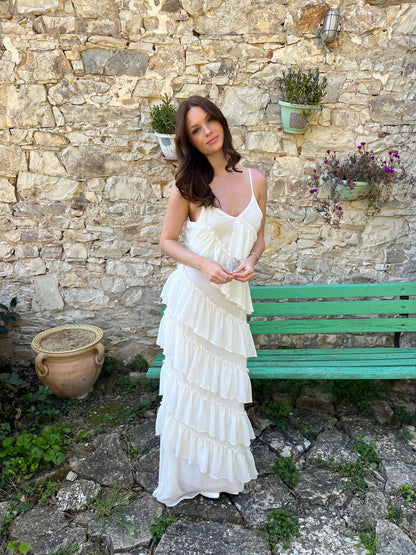 Rie maxi ruffle dress - White