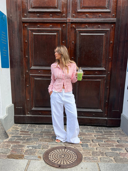 Liora striped linen shirt - Light pink/Pink